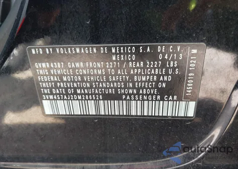 2013 Volkswagen Jetta Gli Autobahn W/Nav z USA, uszkodzony, nr VIN 3VW4S7AJ2DM286526